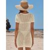 imageANRABESS Women Beach Crochet Cover Ups Summer Knit Swimwear Short Sleeve Mesh Dress 2025 Vacation Bathing Suit SwimsuitsBeige