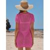 imageANRABESS Women Beach Crochet Cover Ups Summer Knit Swimwear Short Sleeve Mesh Dress 2025 Vacation Bathing Suit SwimsuitsHot Pink