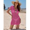 imageANRABESS Women Beach Crochet Cover Ups Summer Knit Swimwear Short Sleeve Mesh Dress 2025 Vacation Bathing Suit SwimsuitsHot Pink