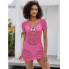 imageANRABESS Women Beach Crochet Cover Ups Summer Knit Swimwear Short Sleeve Mesh Dress 2025 Vacation Bathing Suit SwimsuitsHot Pink