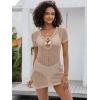 imageANRABESS Women Beach Crochet Cover Ups Summer Knit Swimwear Short Sleeve Mesh Dress 2025 Vacation Bathing Suit SwimsuitsKhaki