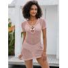 imageANRABESS Women Beach Crochet Cover Ups Summer Knit Swimwear Short Sleeve Mesh Dress 2025 Vacation Bathing Suit SwimsuitsPink