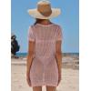 imageANRABESS Women Beach Crochet Cover Ups Summer Knit Swimwear Short Sleeve Mesh Dress 2025 Vacation Bathing Suit SwimsuitsPink
