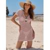 imageANRABESS Women Beach Crochet Cover Ups Summer Knit Swimwear Short Sleeve Mesh Dress 2025 Vacation Bathing Suit SwimsuitsPink