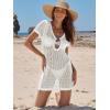 imageANRABESS Women Beach Crochet Cover Ups Summer Knit Swimwear Short Sleeve Mesh Dress 2025 Vacation Bathing Suit SwimsuitsWhite