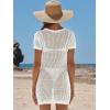 imageANRABESS Women Beach Crochet Cover Ups Summer Knit Swimwear Short Sleeve Mesh Dress 2025 Vacation Bathing Suit SwimsuitsWhite
