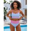 imageANRABESS Women High Waisted Bikini Sets Color Block Summer Beach Vacation 2 Piece Bathing Suit Tummy Control Ribbed SwimsuitBlue Pink