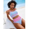 imageANRABESS Women High Waisted Bikini Sets Color Block Summer Beach Vacation 2 Piece Bathing Suit Tummy Control Ribbed SwimsuitBlue Pink