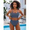imageANRABESS Women High Waisted Bikini Sets Color Block Summer Beach Vacation 2 Piece Bathing Suit Tummy Control Ribbed SwimsuitGrey Blue