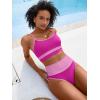 imageANRABESS Women High Waisted Bikini Sets Color Block Summer Beach Vacation 2 Piece Bathing Suit Tummy Control Ribbed SwimsuitHot Pink