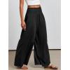 imageANRABESS Women Palazzo Pants Summer Boho Bagyy Wide Leg High Smocked Waist Casual Loose Lounge Pant with PocketBlack