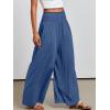 imageANRABESS Women Palazzo Pants Summer Boho Bagyy Wide Leg High Smocked Waist Casual Loose Lounge Pant with PocketBlue