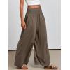 imageANRABESS Women Palazzo Pants Summer Boho Bagyy Wide Leg High Smocked Waist Casual Loose Lounge Pant with PocketCoffee