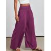imageANRABESS Women Palazzo Pants Summer Boho Bagyy Wide Leg High Smocked Waist Casual Loose Lounge Pant with PocketDark Purple
