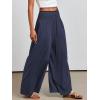 imageANRABESS Women Palazzo Pants Summer Boho Bagyy Wide Leg High Smocked Waist Casual Loose Lounge Pant with PocketDeep Blue