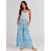 imageANRABESS Women Palazzo Pants Summer Boho Bagyy Wide Leg High Smocked Waist Casual Loose Lounge Pant with PocketFloral Lake Blue