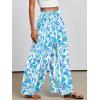 imageANRABESS Women Palazzo Pants Summer Boho Bagyy Wide Leg High Smocked Waist Casual Loose Lounge Pant with PocketFloral Lake Blue