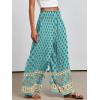 imageANRABESS Women Palazzo Pants Summer Boho Bagyy Wide Leg High Smocked Waist Casual Loose Lounge Pant with PocketFloral Teal Spades