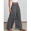 imageANRABESS Women Palazzo Pants Summer Boho Bagyy Wide Leg High Smocked Waist Casual Loose Lounge Pant with PocketGrey