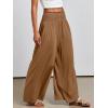 imageANRABESS Women Palazzo Pants Summer Boho Bagyy Wide Leg High Smocked Waist Casual Loose Lounge Pant with PocketKhaki