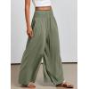 imageANRABESS Women Palazzo Pants Summer Boho Bagyy Wide Leg High Smocked Waist Casual Loose Lounge Pant with PocketOlive
