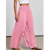 imageANRABESS Women Palazzo Pants Summer Boho Bagyy Wide Leg High Smocked Waist Casual Loose Lounge Pant with PocketPink