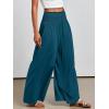 imageANRABESS Women Palazzo Pants Summer Boho Bagyy Wide Leg High Smocked Waist Casual Loose Lounge Pant with PocketTeal Blue