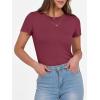 imageANRABESS Women Short Sleeve Crewneck Ribbed Knit Slim Fitted Shirts Summer Tops Basic Tee TShirt Casual Spring 2025 ClothesBurgundy