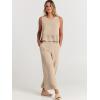 imageANRABESS Women Summer 2 Piece Outfits Sleeveless Tank Crop Top Wide Leg Pants Linen Jumpsuits Lounge Matching Beach SetsApricot