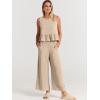 imageANRABESS Women Summer 2 Piece Outfits Sleeveless Tank Crop Top Wide Leg Pants Linen Jumpsuits Lounge Matching Beach SetsApricot