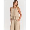 imageANRABESS Women Summer 2 Piece Outfits Sleeveless Tank Crop Top Wide Leg Pants Linen Jumpsuits Lounge Matching Beach SetsApricot