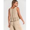 imageANRABESS Women Summer 2 Piece Outfits Sleeveless Tank Crop Top Wide Leg Pants Linen Jumpsuits Lounge Matching Beach SetsApricot
