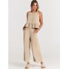 imageANRABESS Women Summer 2 Piece Outfits Sleeveless Tank Crop Top Wide Leg Pants Linen Jumpsuits Lounge Matching Beach SetsApricot