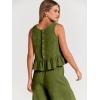 imageANRABESS Women Summer 2 Piece Outfits Sleeveless Tank Crop Top Wide Leg Pants Linen Jumpsuits Lounge Matching Beach SetsArmy Green