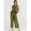 imageANRABESS Women Summer 2 Piece Outfits Sleeveless Tank Crop Top Wide Leg Pants Linen Jumpsuits Lounge Matching Beach SetsArmy Green