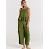 imageANRABESS Women Summer 2 Piece Outfits Sleeveless Tank Crop Top Wide Leg Pants Linen Jumpsuits Lounge Matching Beach SetsArmy Green