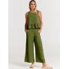 imageANRABESS Women Summer 2 Piece Outfits Sleeveless Tank Crop Top Wide Leg Pants Linen Jumpsuits Lounge Matching Beach SetsArmy Green