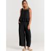 imageANRABESS Women Summer 2 Piece Outfits Sleeveless Tank Crop Top Wide Leg Pants Linen Jumpsuits Lounge Matching Beach SetsBlack