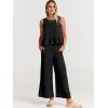 imageANRABESS Women Summer 2 Piece Outfits Sleeveless Tank Crop Top Wide Leg Pants Linen Jumpsuits Lounge Matching Beach SetsBlack