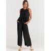 imageANRABESS Women Summer 2 Piece Outfits Sleeveless Tank Crop Top Wide Leg Pants Linen Jumpsuits Lounge Matching Beach SetsBlack