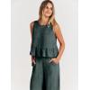 imageANRABESS Women Summer 2 Piece Outfits Sleeveless Tank Crop Top Wide Leg Pants Linen Jumpsuits Lounge Matching Beach SetsBlue Gray