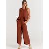 imageANRABESS Women Summer 2 Piece Outfits Sleeveless Tank Crop Top Wide Leg Pants Linen Jumpsuits Lounge Matching Beach SetsBrick