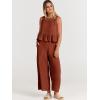 imageANRABESS Women Summer 2 Piece Outfits Sleeveless Tank Crop Top Wide Leg Pants Linen Jumpsuits Lounge Matching Beach SetsBrick