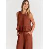 imageANRABESS Women Summer 2 Piece Outfits Sleeveless Tank Crop Top Wide Leg Pants Linen Jumpsuits Lounge Matching Beach SetsBrick