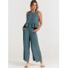 imageANRABESS Women Summer 2 Piece Outfits Sleeveless Tank Crop Top Wide Leg Pants Linen Jumpsuits Lounge Matching Beach SetsCyan Blue