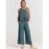 imageANRABESS Women Summer 2 Piece Outfits Sleeveless Tank Crop Top Wide Leg Pants Linen Jumpsuits Lounge Matching Beach SetsCyan Blue