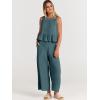 imageANRABESS Women Summer 2 Piece Outfits Sleeveless Tank Crop Top Wide Leg Pants Linen Jumpsuits Lounge Matching Beach SetsCyan Blue