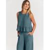 imageANRABESS Women Summer 2 Piece Outfits Sleeveless Tank Crop Top Wide Leg Pants Linen Jumpsuits Lounge Matching Beach SetsCyan Blue