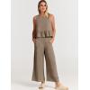 imageANRABESS Women Summer 2 Piece Outfits Sleeveless Tank Crop Top Wide Leg Pants Linen Jumpsuits Lounge Matching Beach SetsKhaki