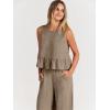 imageANRABESS Women Summer 2 Piece Outfits Sleeveless Tank Crop Top Wide Leg Pants Linen Jumpsuits Lounge Matching Beach SetsKhaki